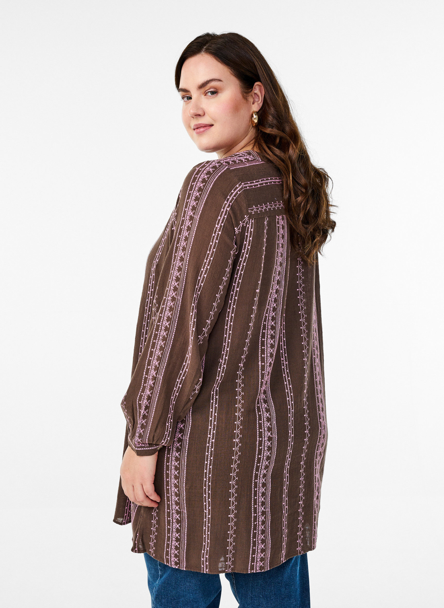 Zizzi Tunic met geborduurd patroon, Bruin, Model image number 2