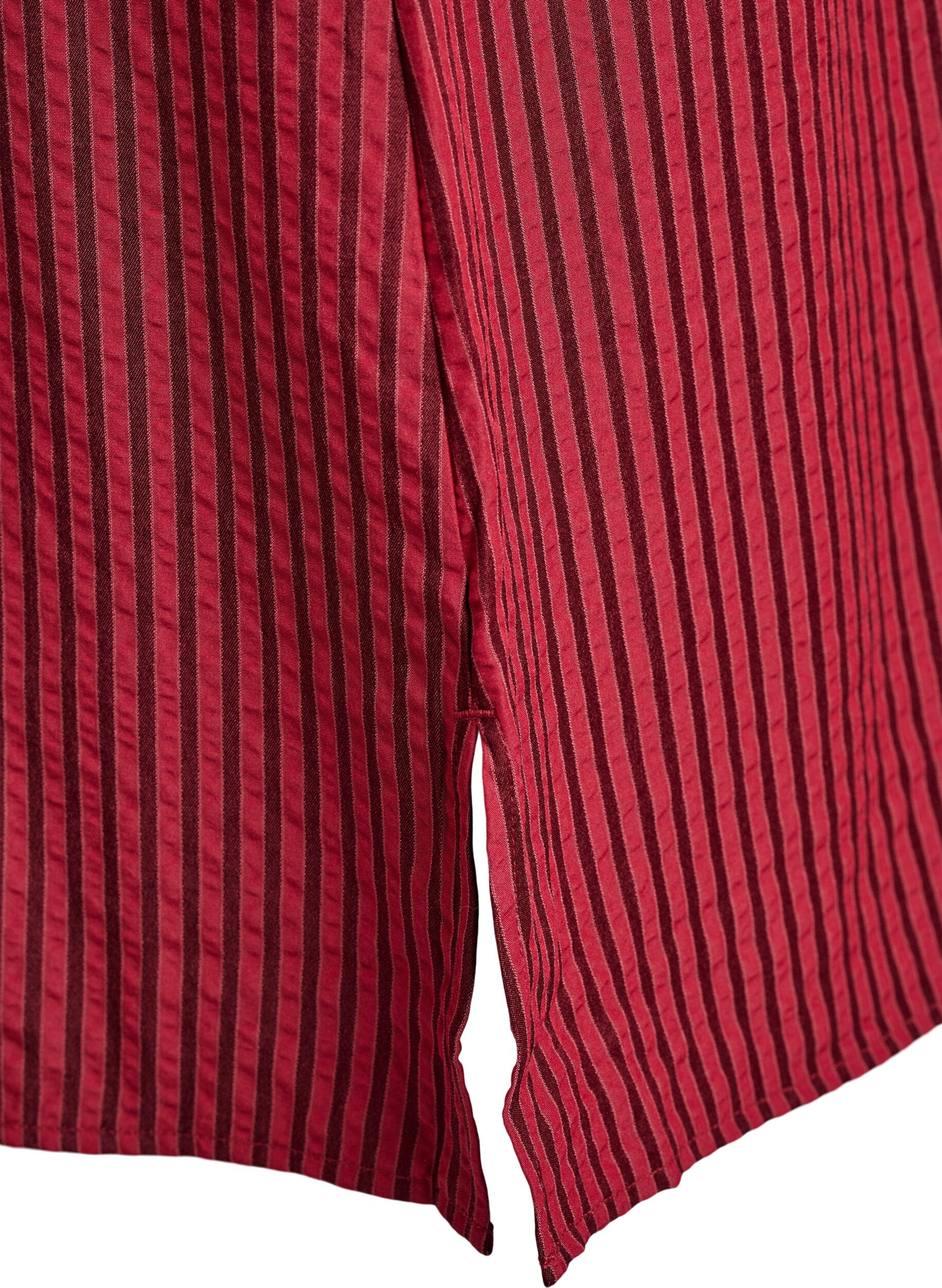 Zizzi Lange gestreepte blouse met knoopdetail op de rug, Rood, Packshot image number 3