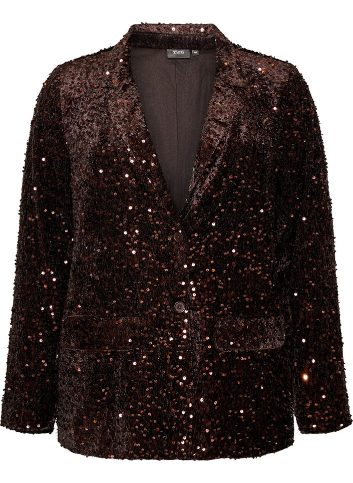 Blazer met pailletten, Bruin, Packshot image number 0