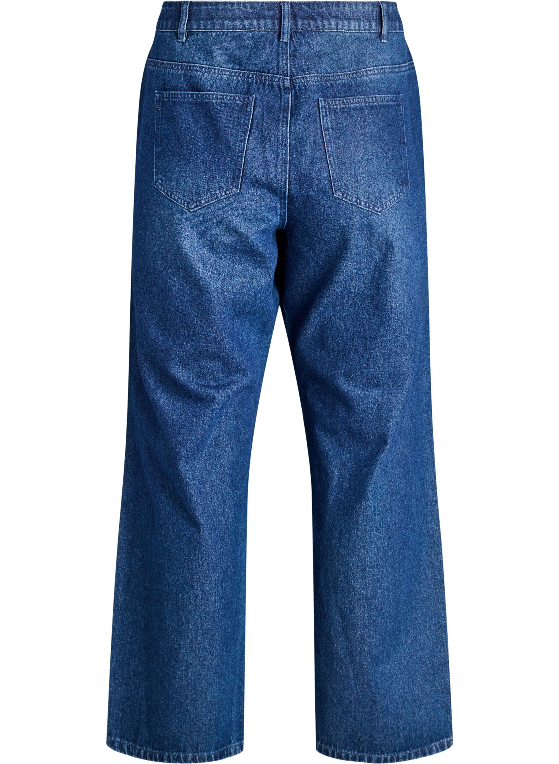 Zizzi Straight-fit jeans met rhinestones en een hoge taille, Blauw, Packshot image number 1