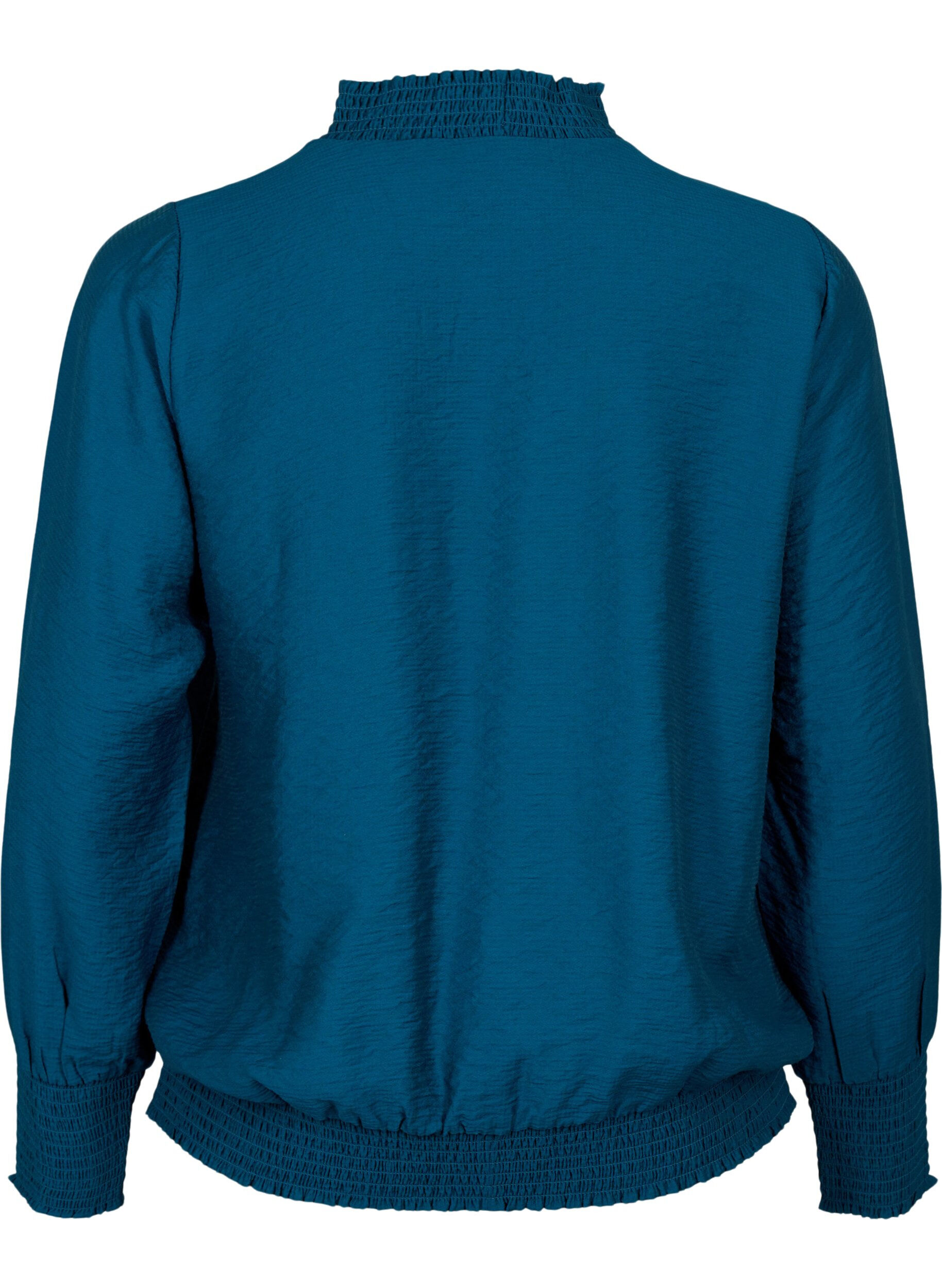 Zizzi Viscose blouse met smokwerk, Reflecting Pond, Packshot image number 1