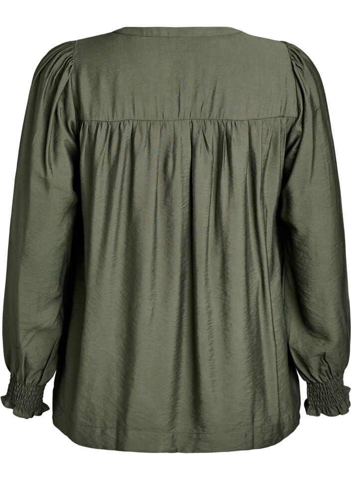 Viscose blouse met smock en geplooide details, Groen, Packshot image number 1