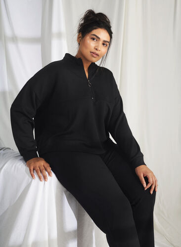 Sweatshirt van modalmix met hoge hals, Black, Image image number 0