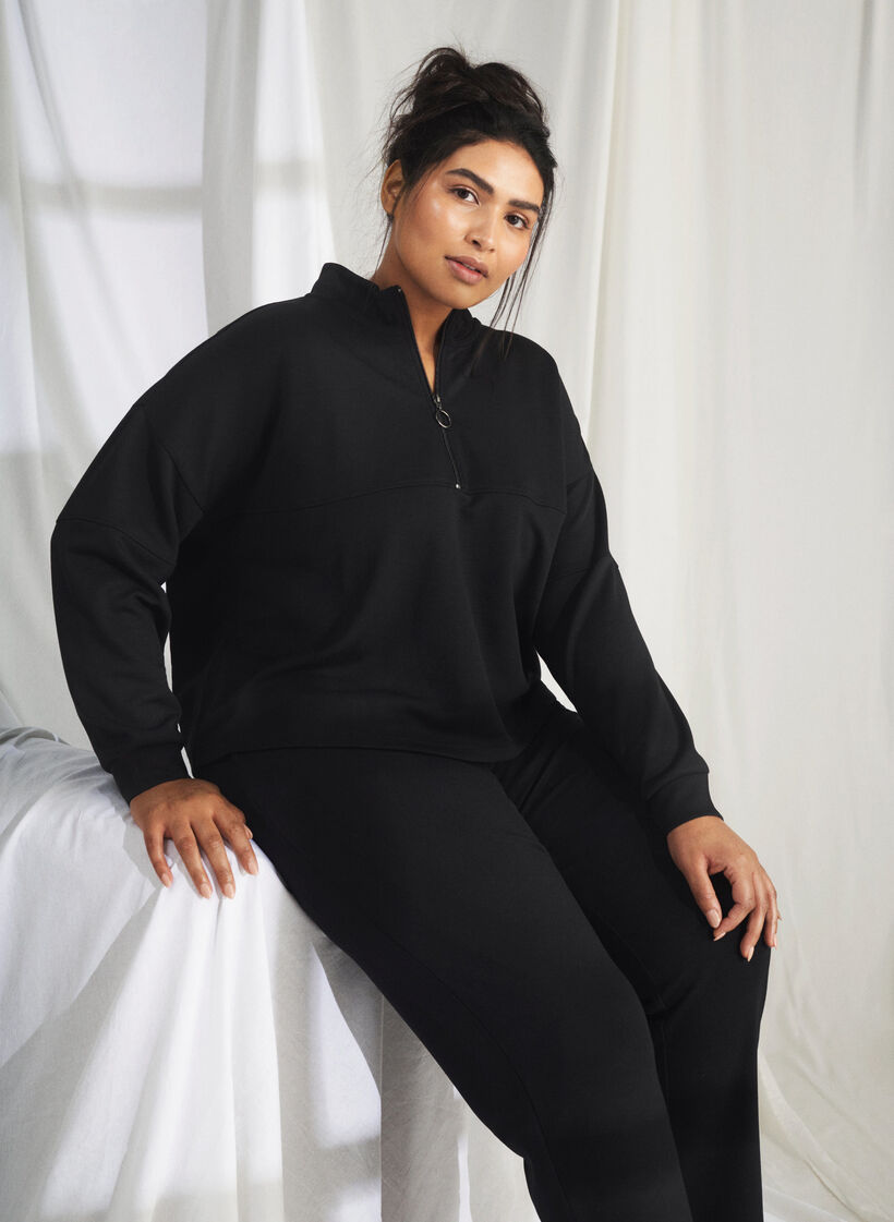 Sweatshirt van modalmix met hoge hals, Black, Image