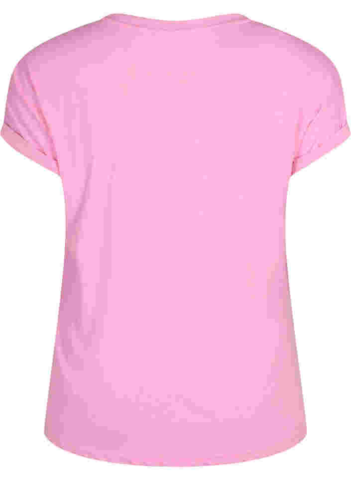 T-shirt met korte mouwen van katoenmix, Rosebloom, Packshot image number 1