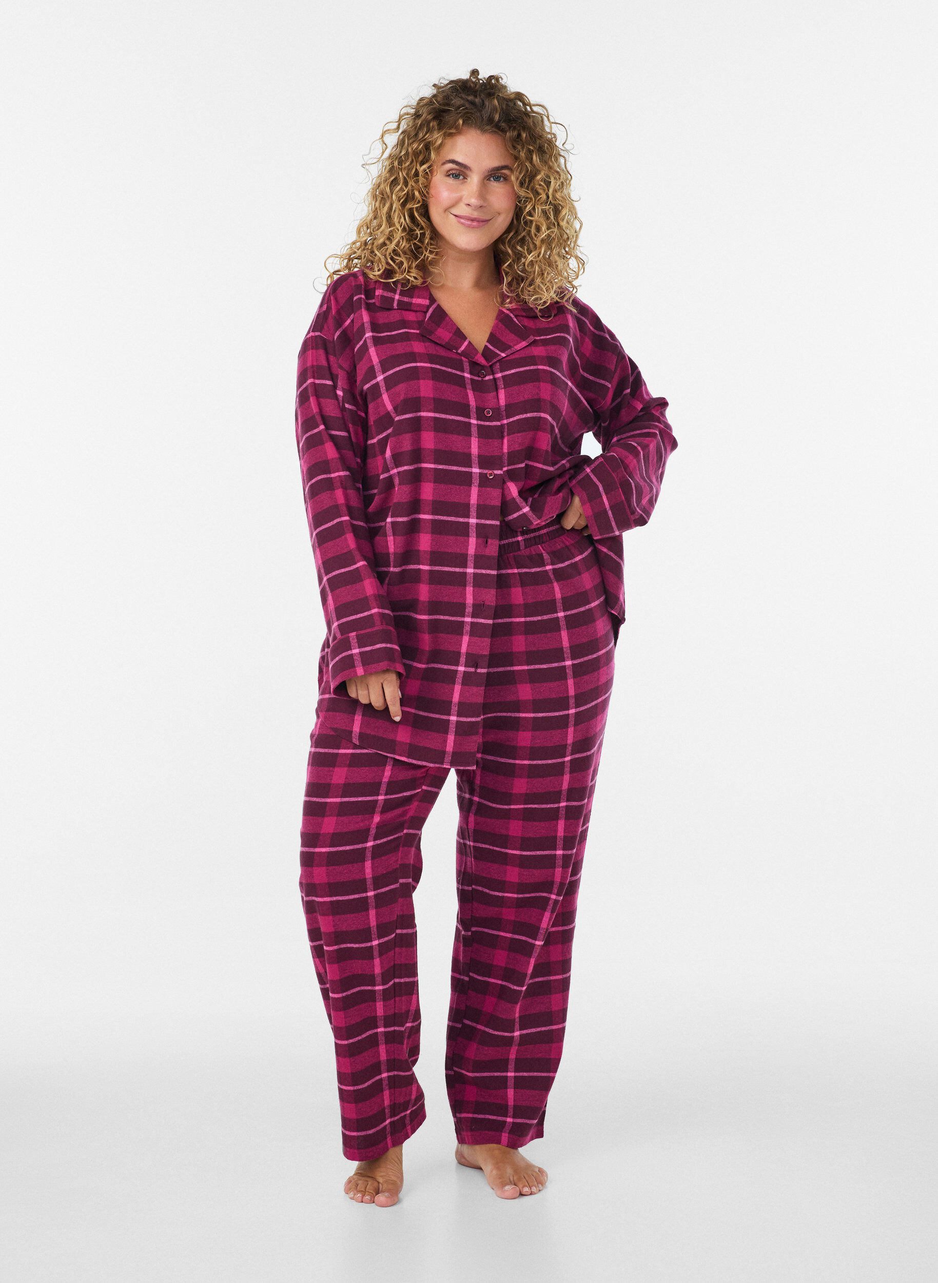 ZizziGeruite katoenen pyjamabroek, Rood, Model image number 0