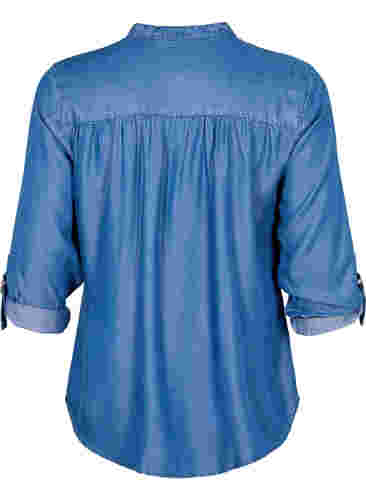 Overhemd met 3/4-mouwen en ronde hals, Medium Blue Denim, Packshot image number 1