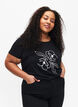Katoenen T-shirt met motief, Black w. Flower, Model image number 0