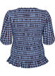 Smockblouse met ginghamruit en rucherand, Blauw, Packshot image number 1