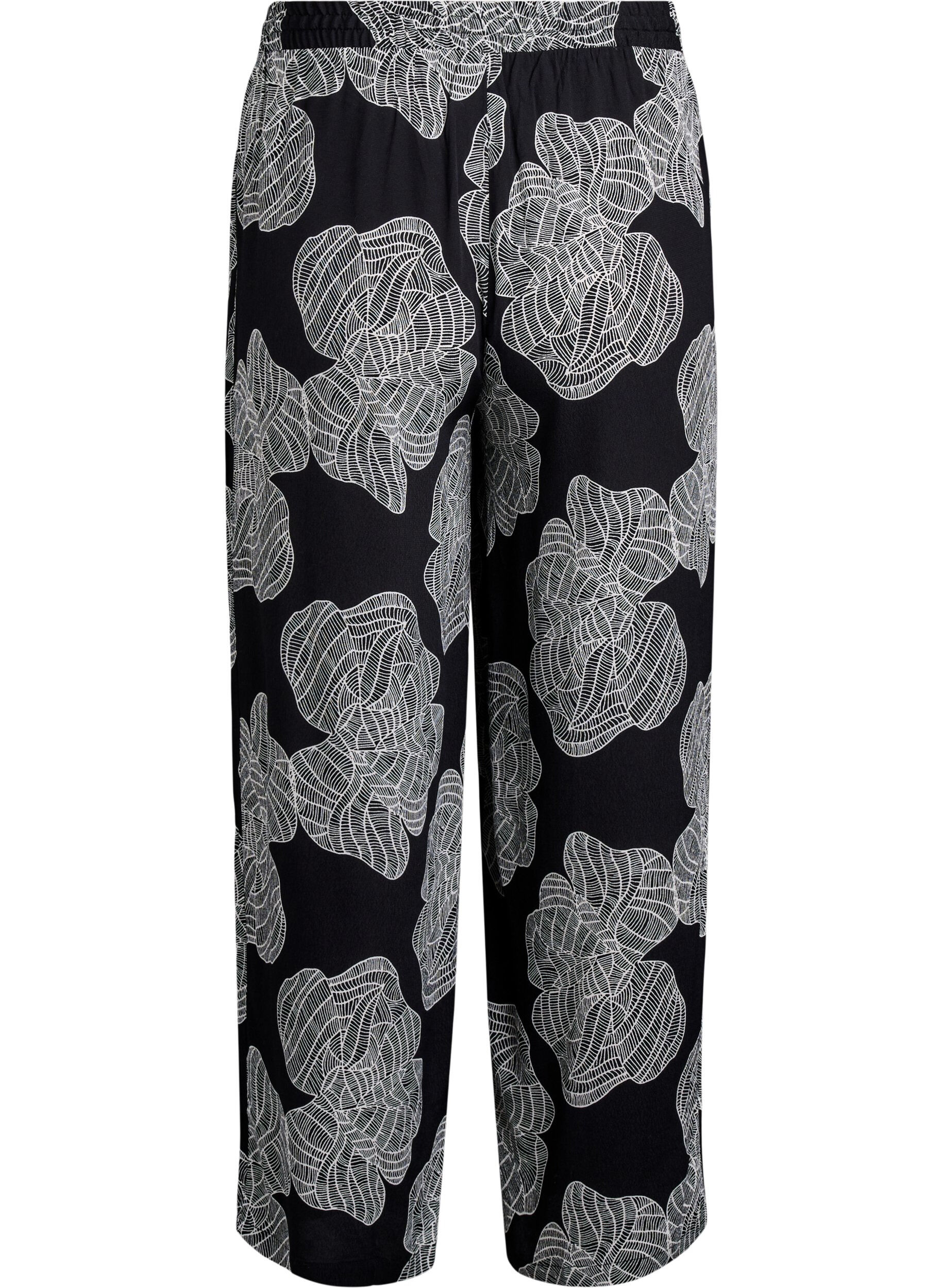 Zizzi Losvallende viscose broek met print, Zwart, Packshot image number 1