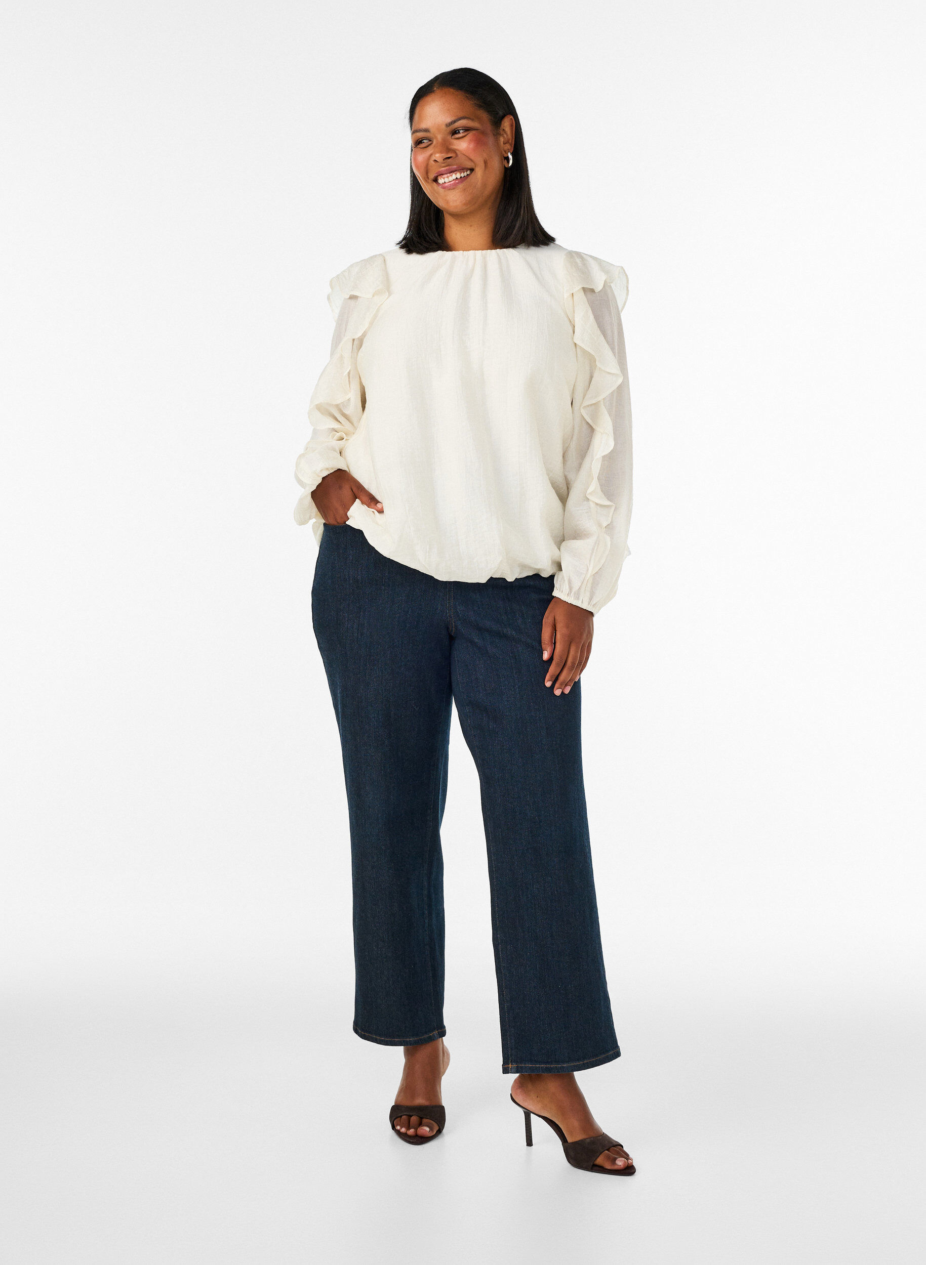 ZizziBlouse met ruches en ballonvorm, Vanille, Model image number 1