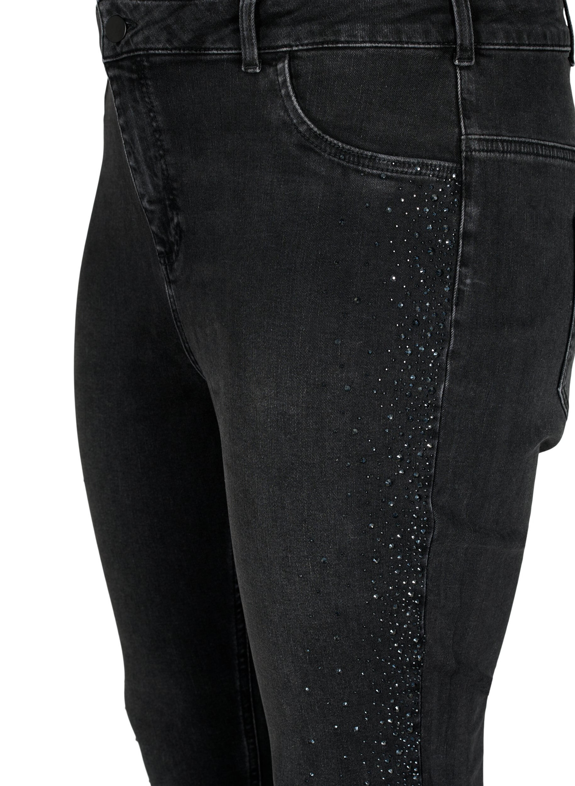 Zizzi  Amy jeans met hoge taille en strassteentjes, Grey Denim, Packshot image number 2