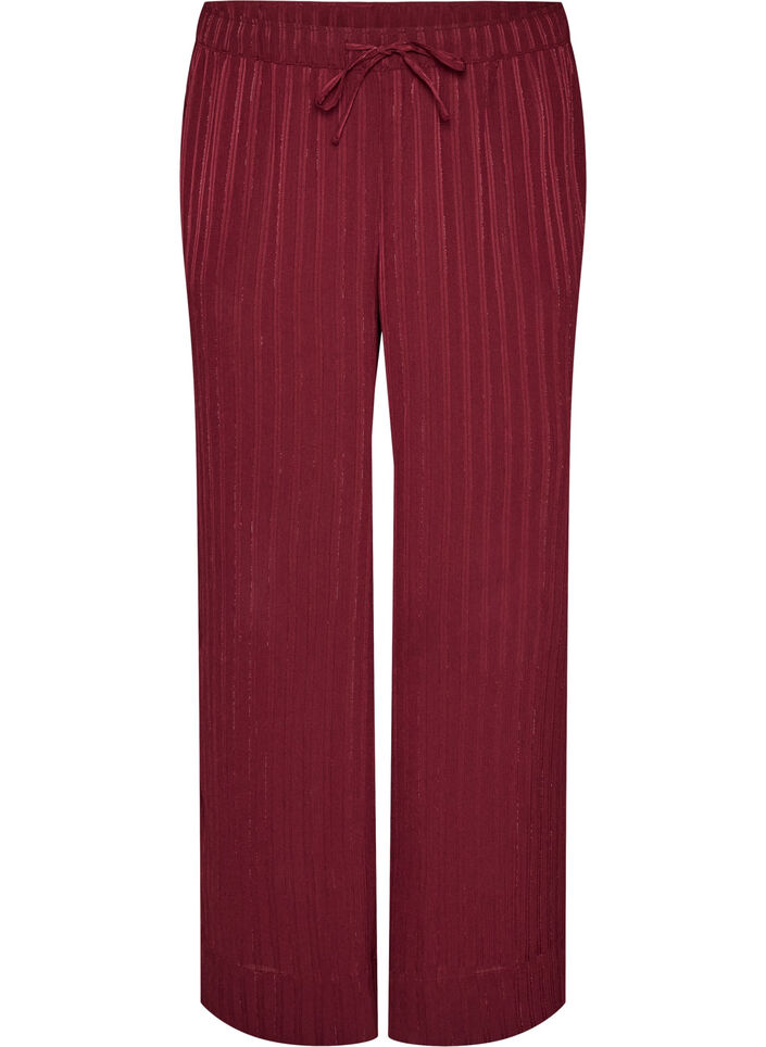 Broek met textuurstrepen en rechte pijpen, Rood, Packshot image number 0