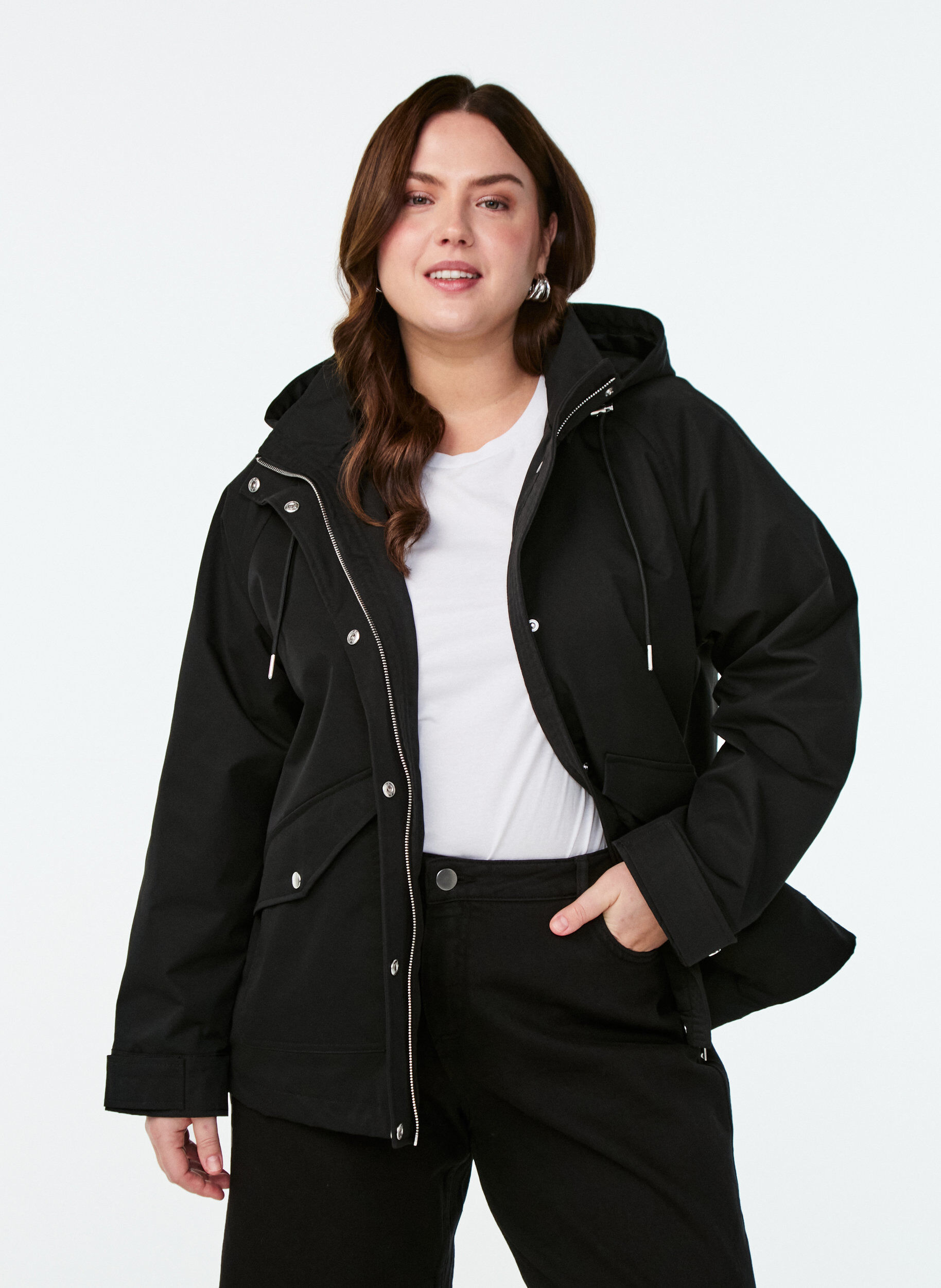 ZizziKorte lentejas met afneembare capuchon, Zwart, Model image number 0