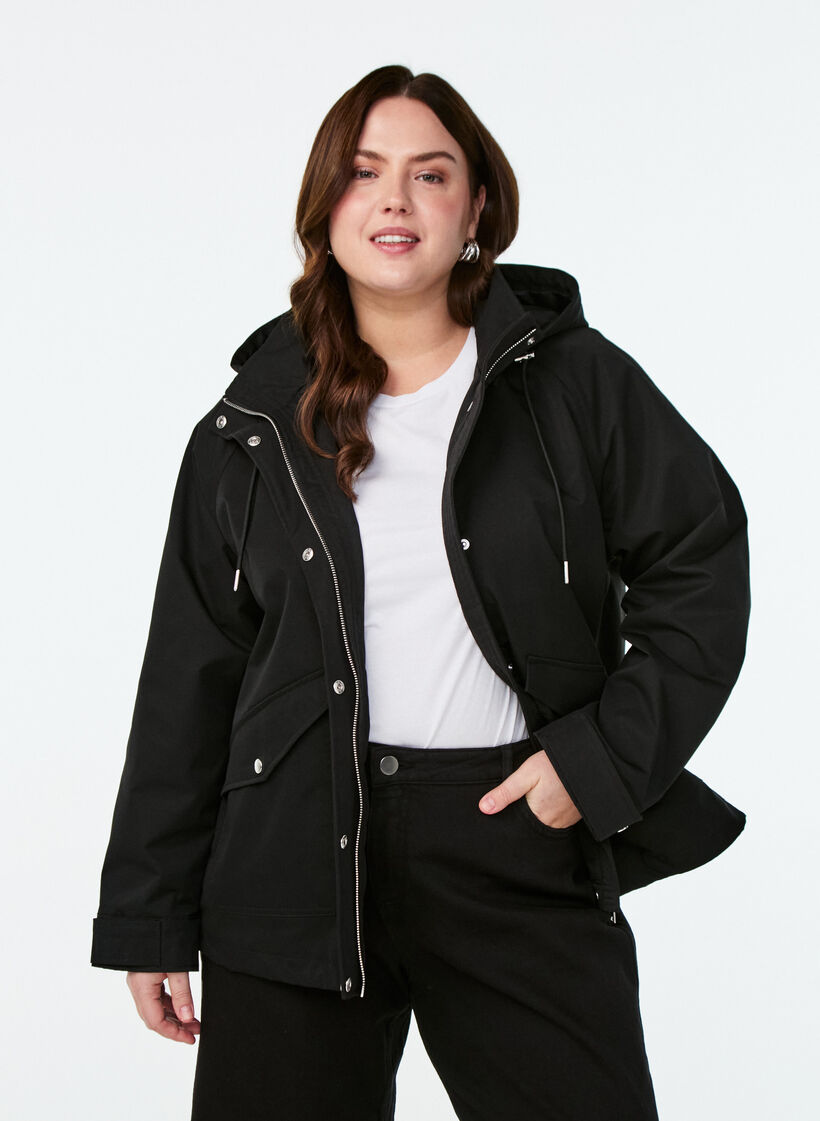 Korte lentejas met afneembare capuchon, Zwart, Model image number 0
