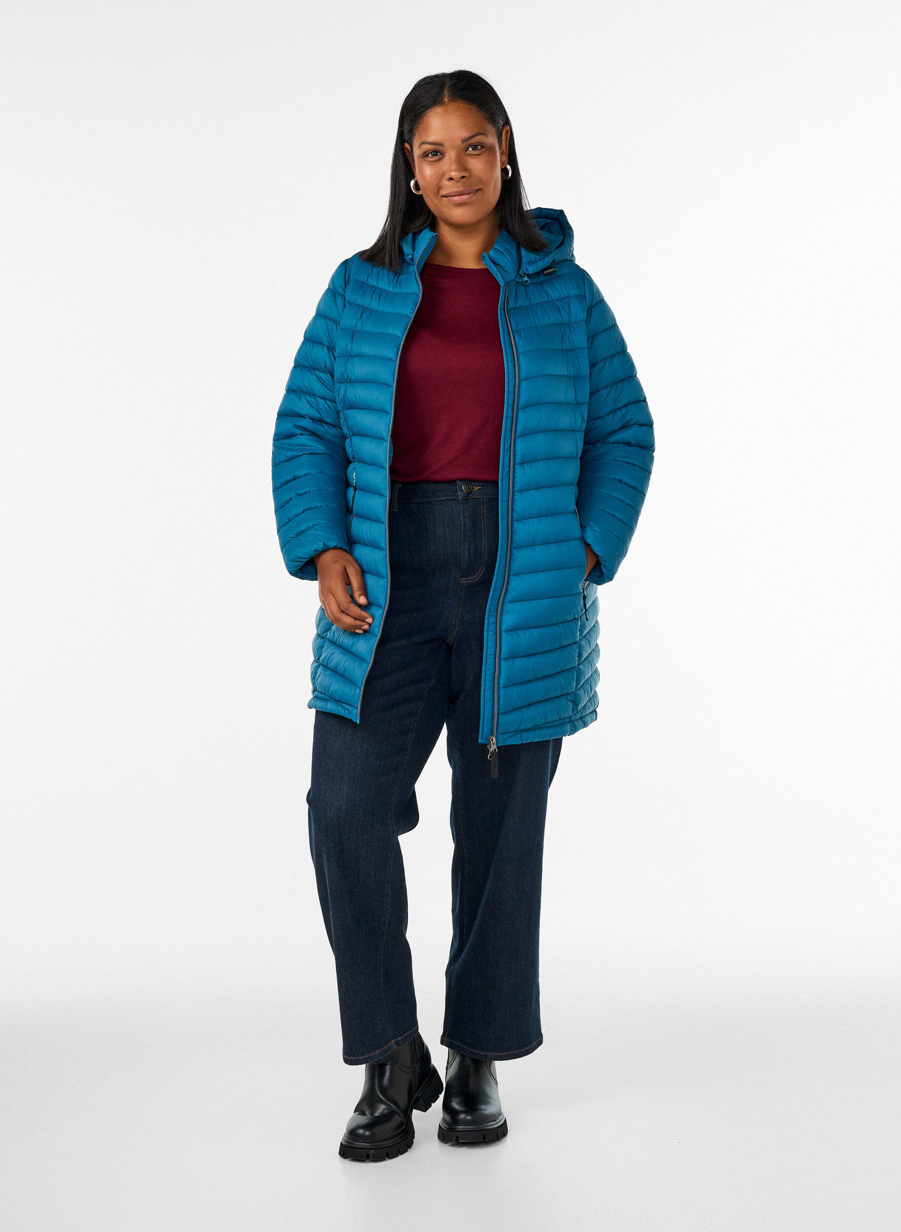 ZizziLichtgewicht jas met zakken en afneembare capuchon, Blauw, Model image number 1