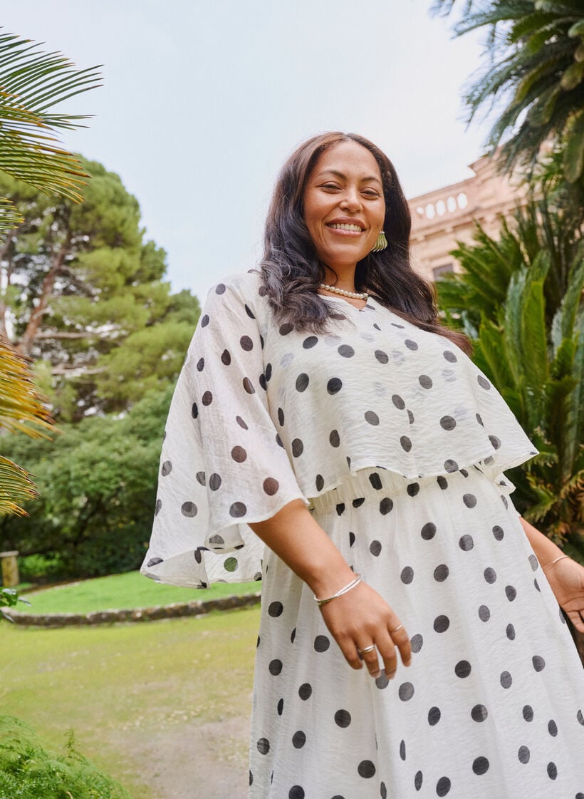 Gelaagd top met stippenpatroon, Vanille, Image