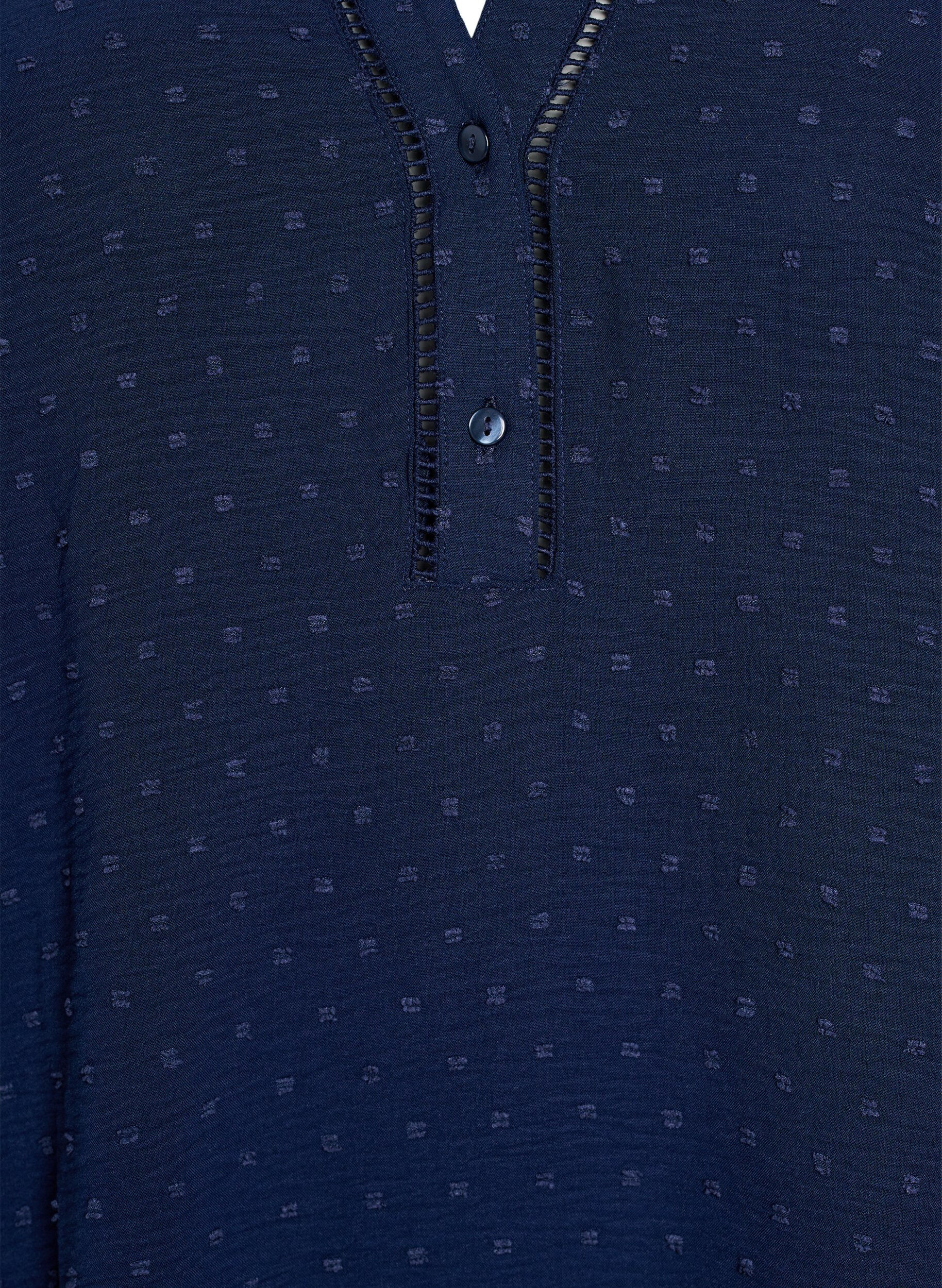 Zizzi Korte jurk met geruffelde mouwen en gestippelde textuur, Navy Blazer, Packshot image number 2