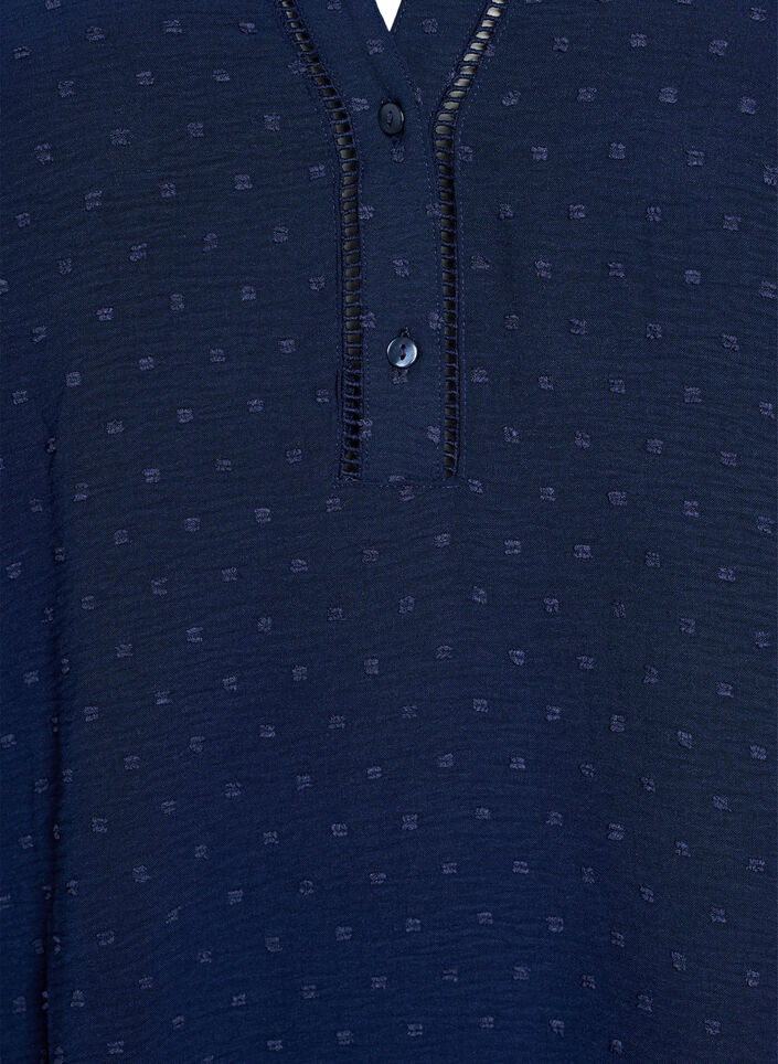 Korte jurk met geruffelde mouwen en gestippelde textuur, Navy Blazer, Packshot image number 2