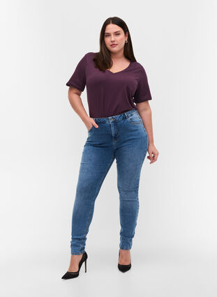 Super slim Amy jeans van katoenmix, Blue denim, Model image number 0