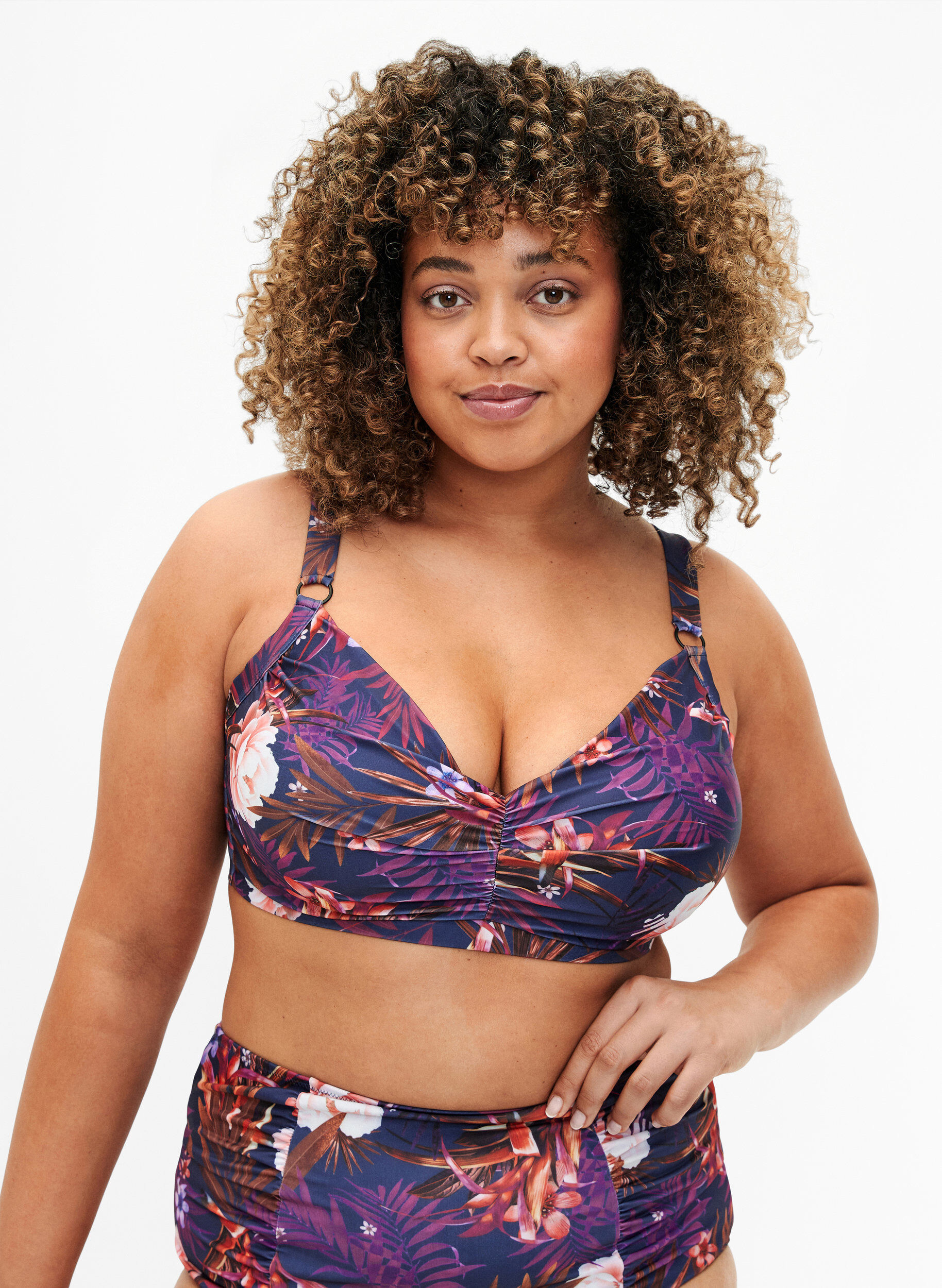 Zizzi Bikini beha met opdruk en beugel, Purple Flower, Model image number 0