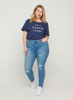 Extra slim fit Sanna jeans met slijtagedetails, Light blue denim, Model image number 0