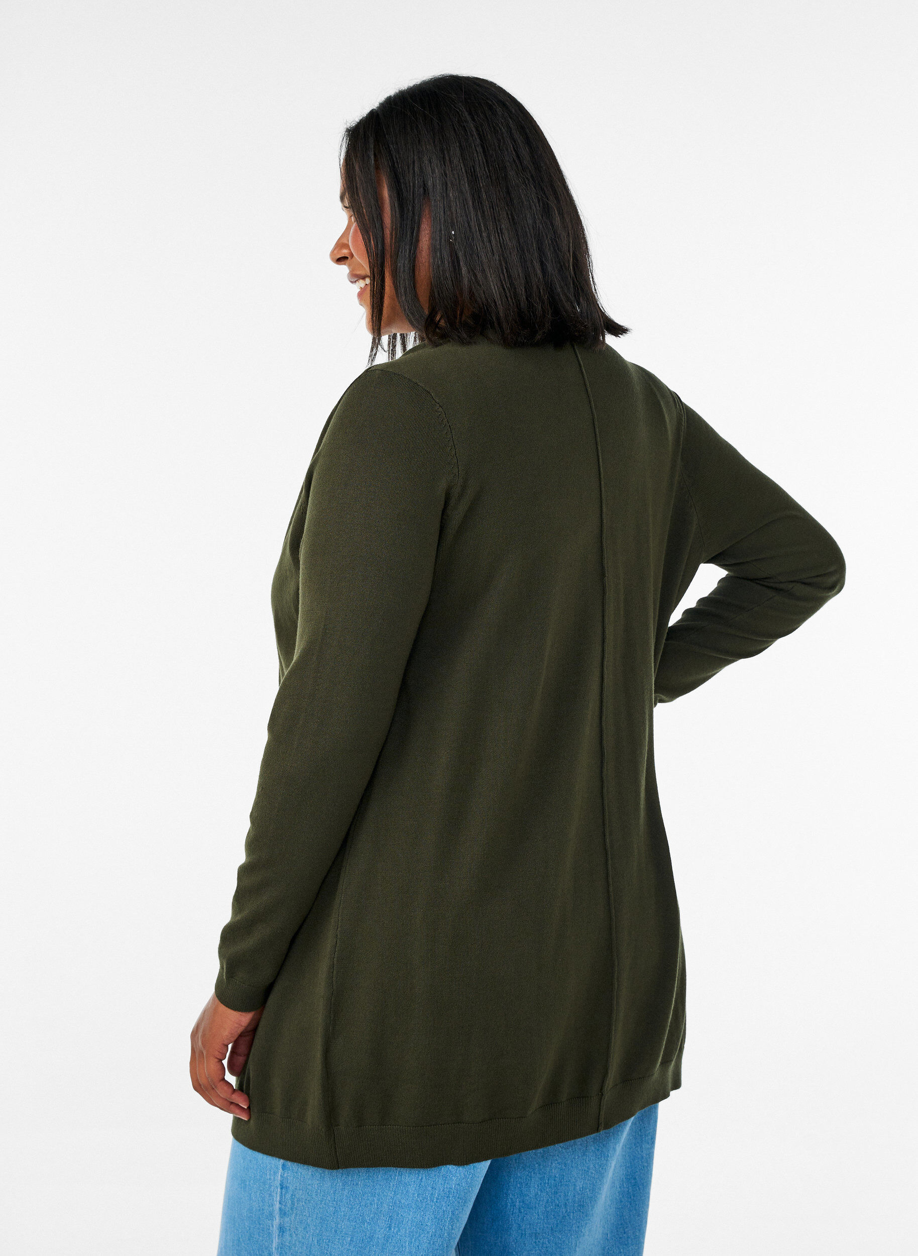 ZizziLang gebreid vest in viscosemix, Groen, Model image number 2