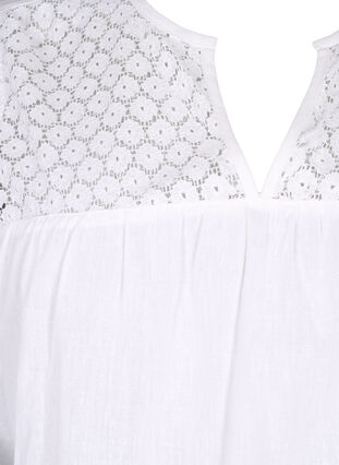 Jurk van katoenmix met linnen en gehaakt detail, Bright White, Packshot image number 2