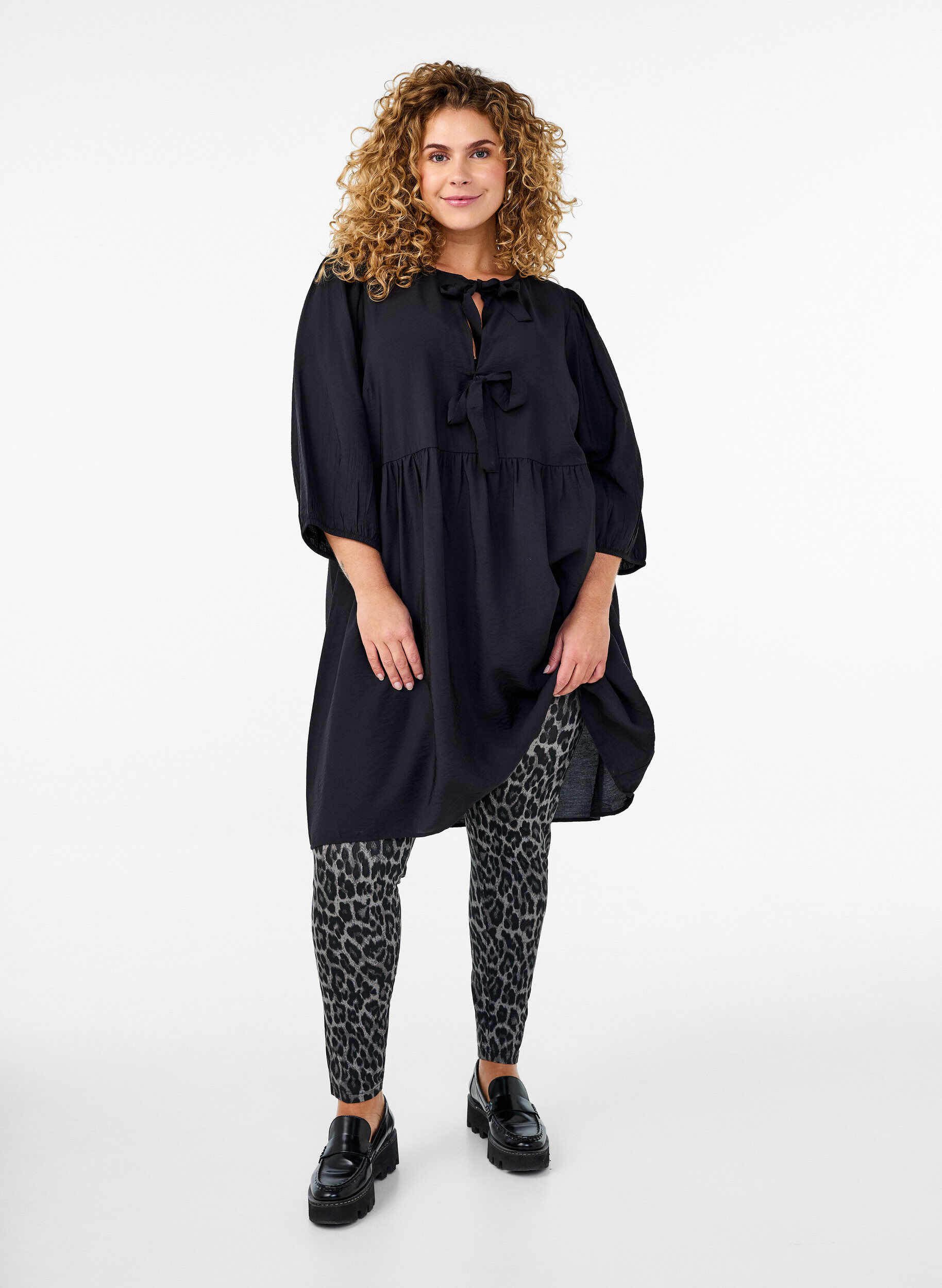 Zizzi Viscose leggings met zebraprint, Grijs, Model image number 1