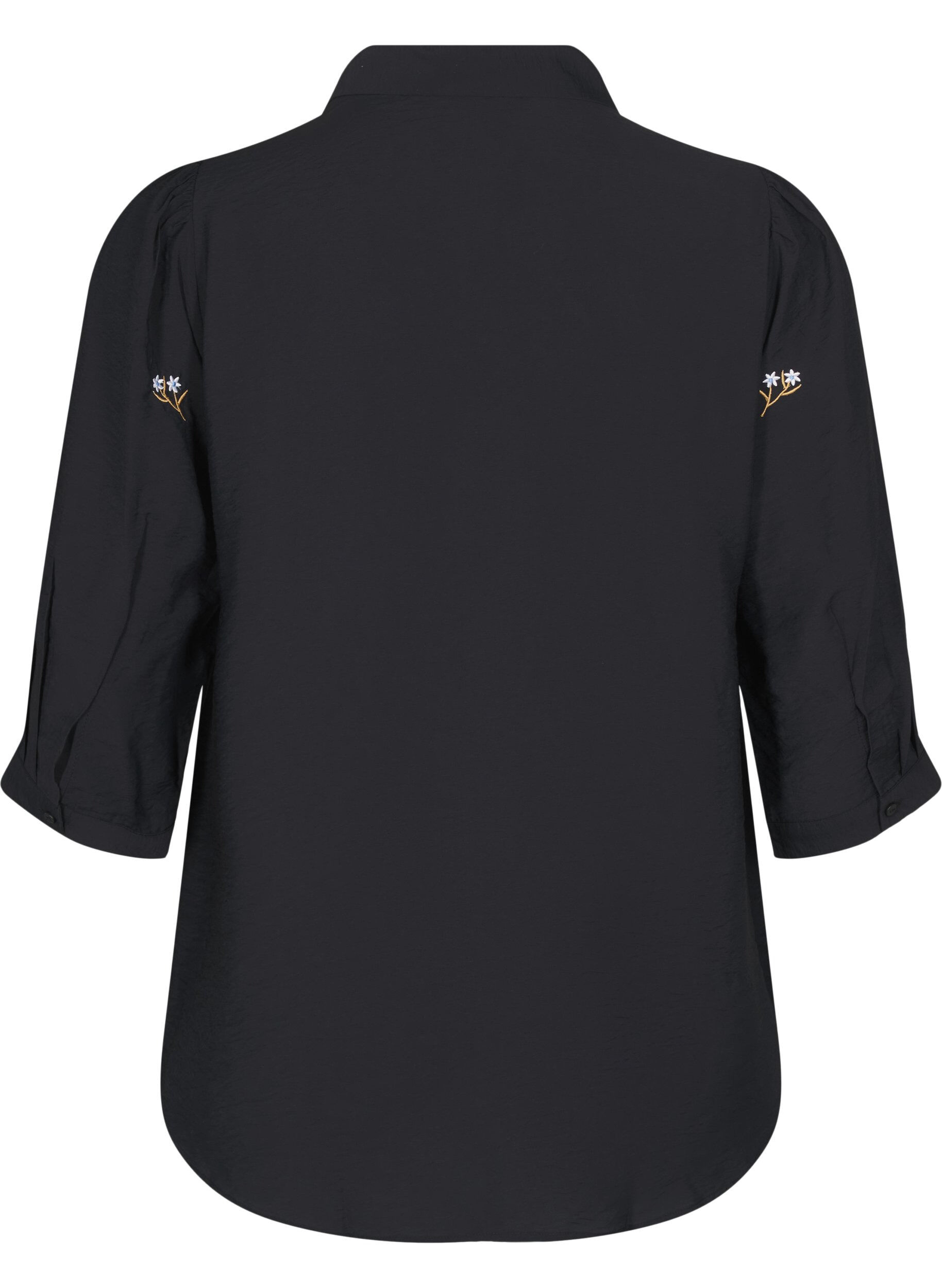 Zizzi Blouse met 3/4 mouwen en bloemenborduursel, Black, Packshot image number 1