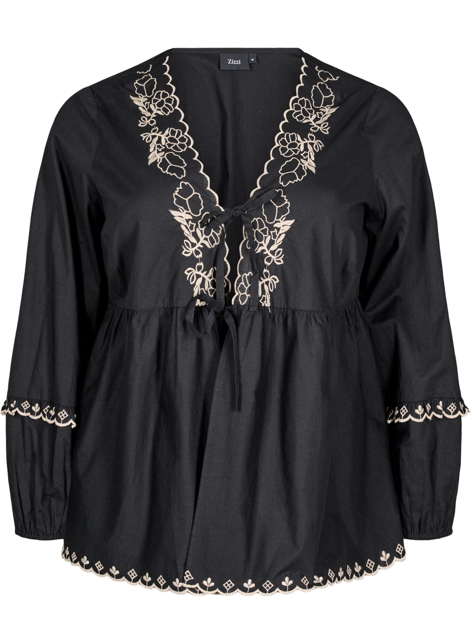 Zizzi Blouse met open voorkant en geborduurde details, Zwart, Packshot image number 0