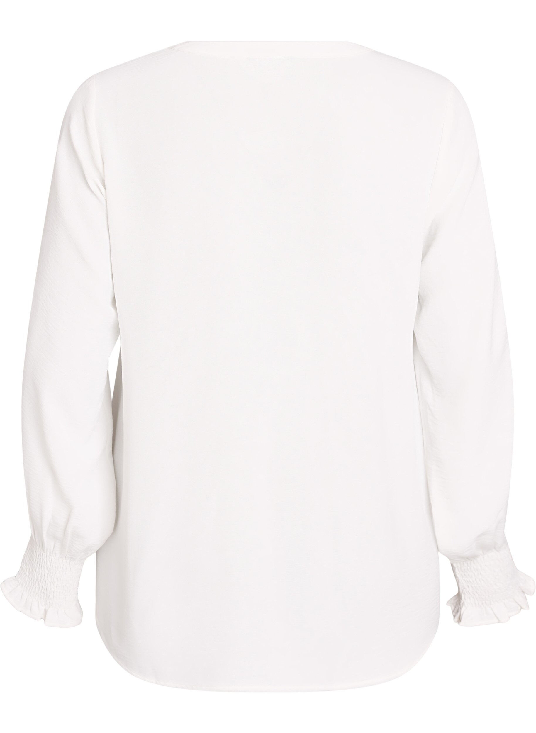 Zizzi Blouse met smockmanchetten en V-hals, Vanille, Packshot image number 1