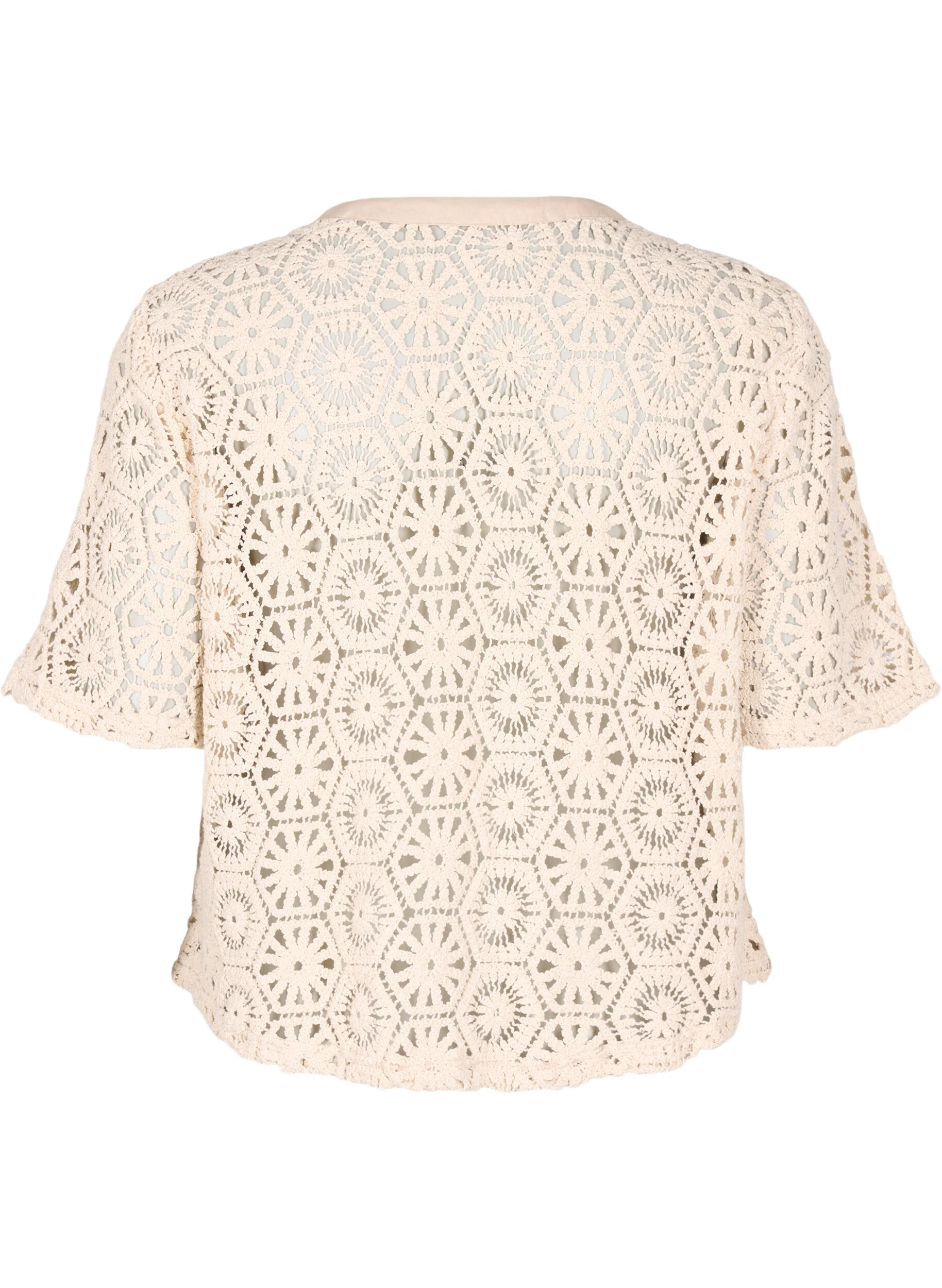 Zizzi Cardigan met korte mouwen en haakwerk, Beige, Packshot image number 1