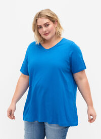 T-shirt met korte mouwen en a-vorm, French Blue, Model