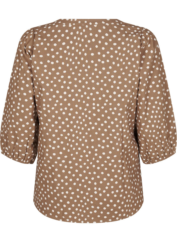 Katoenen blouse met 3/4 mouwen en stippen, Coca Mocha Dot , Packshot image number 1