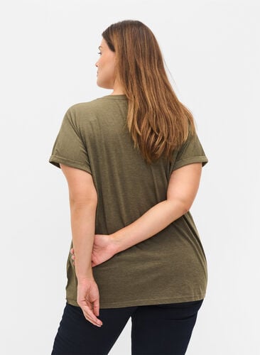 T-shirt met korte mouwen en borduursel anglaise, Ivy Green Mel., Model image number 1