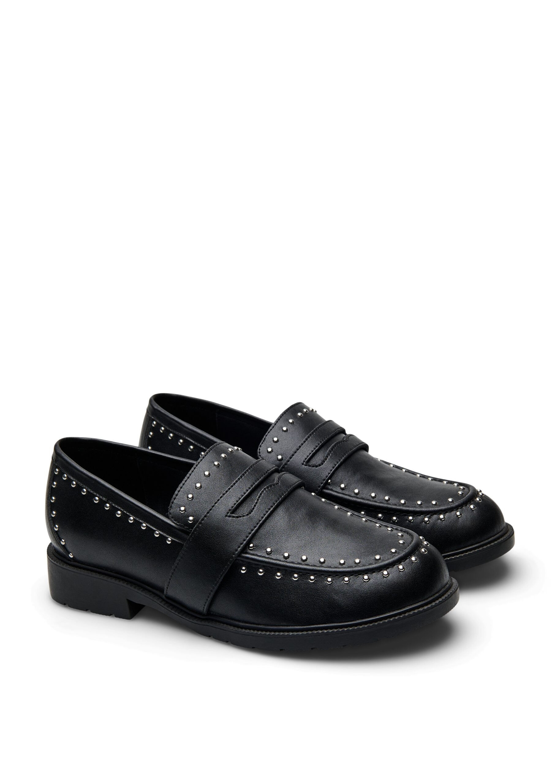 Zizzi Wide fit - Leren loafers met studs, Zwart, Packshot image number 1
