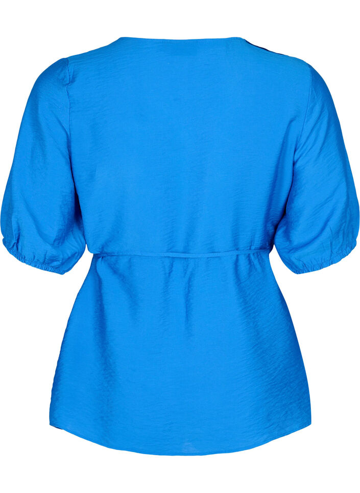 Wikkelblouse van viscose met korte mouw, Olympian Blue, Packshot image number 1