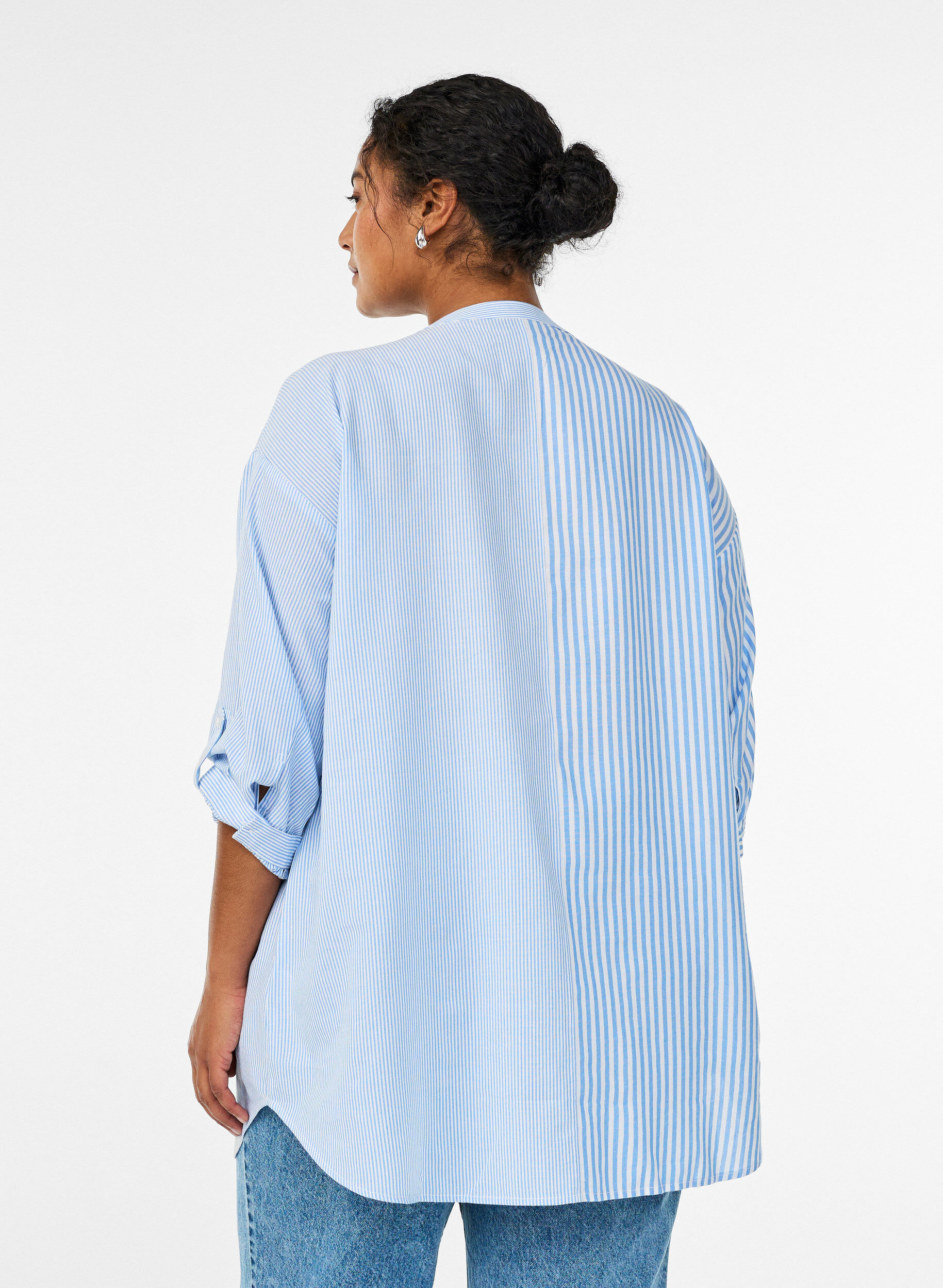 Zizzi Gestreepte tuniek met 3/4 mouwen, Blauw, Model image number 2