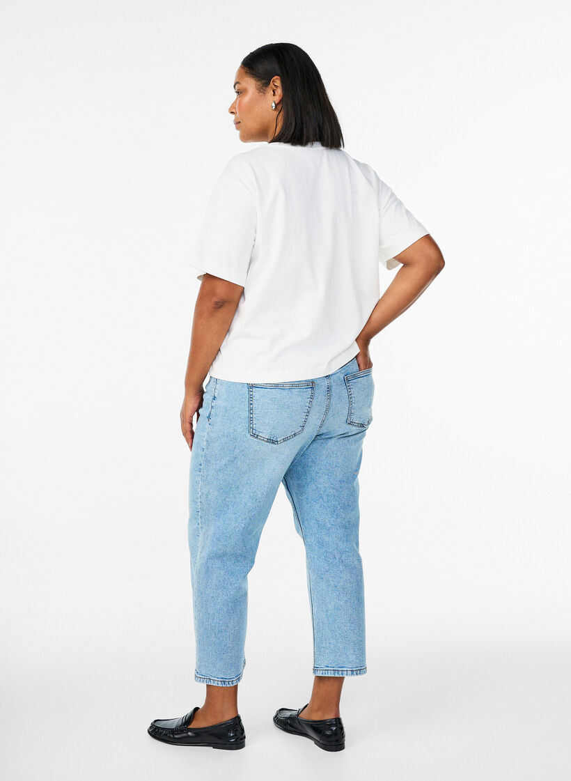 Gecropte Vera jeans met distressed details, Blauw, Model image number 1