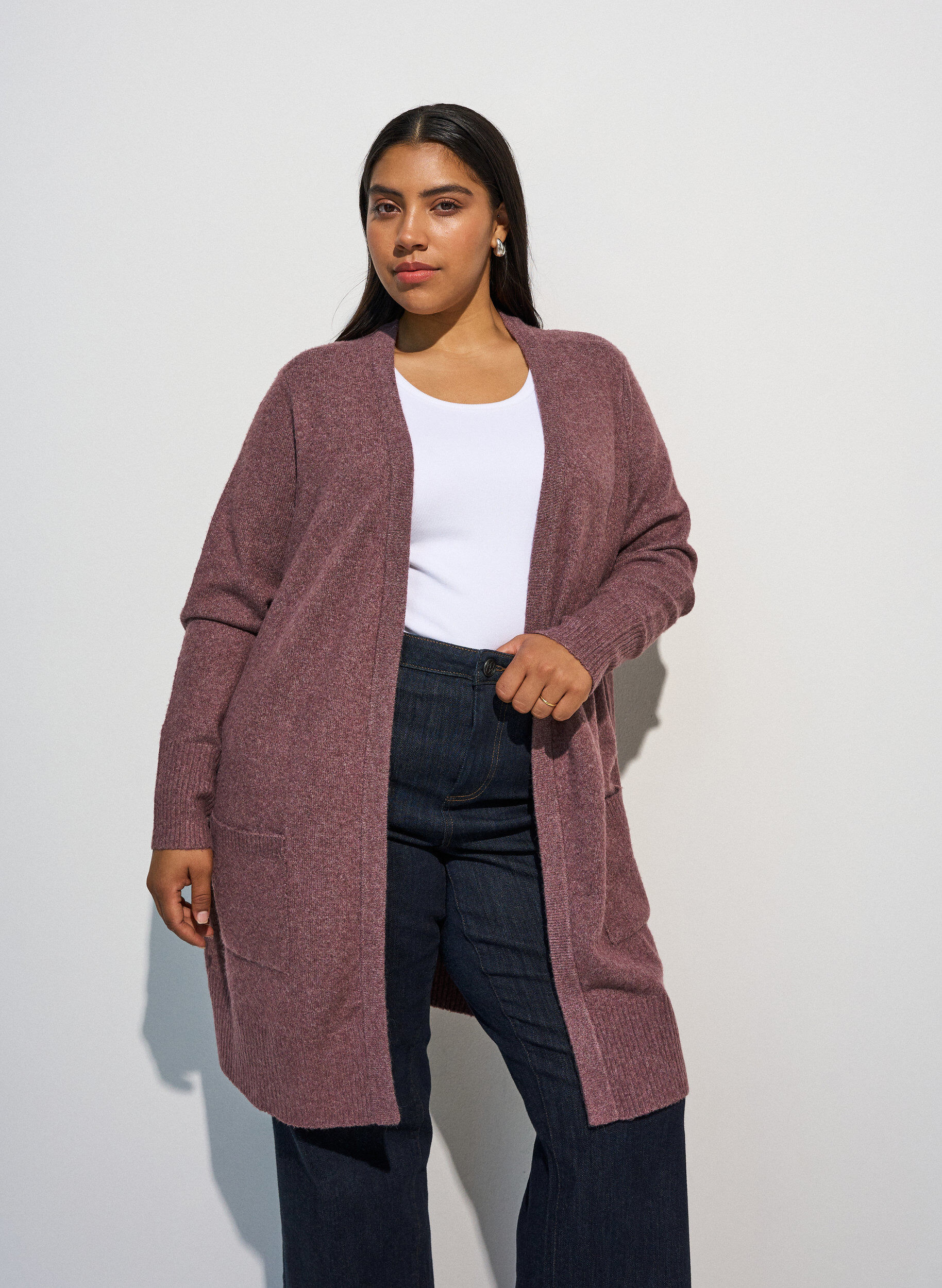 Geribd gebreid vest met zakken, Rood, Model