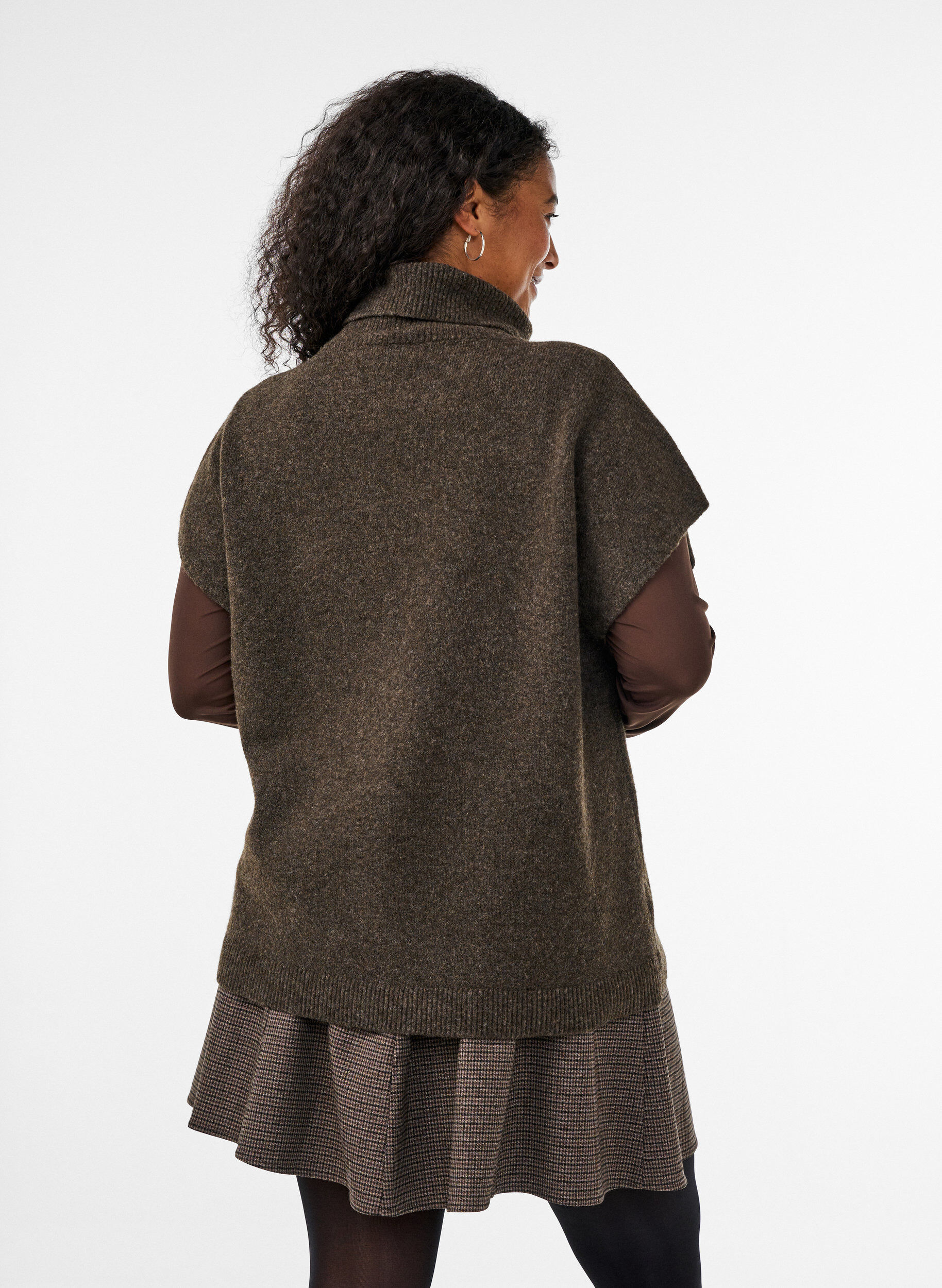 ZizziGebreide vest met col, Bruin, Model image number 2