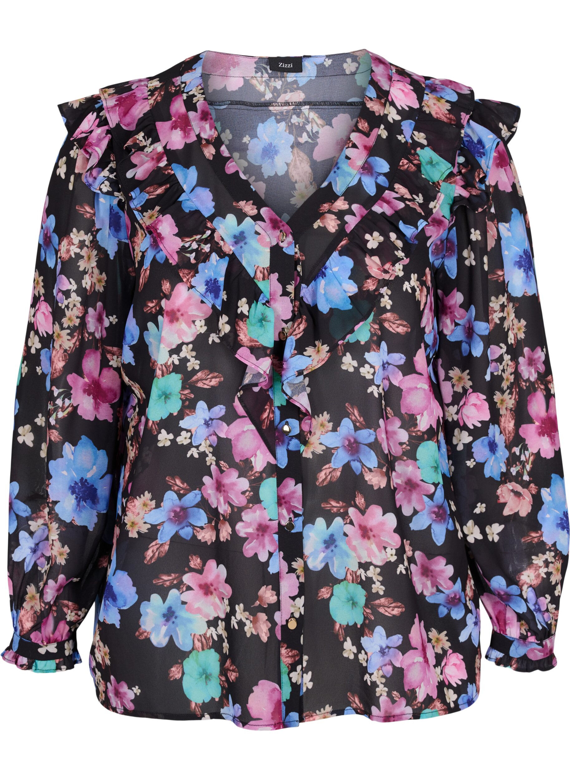 Zizzi Bloemen blouse met kwastjes details, Bright Fall Print, Packshot image number 0