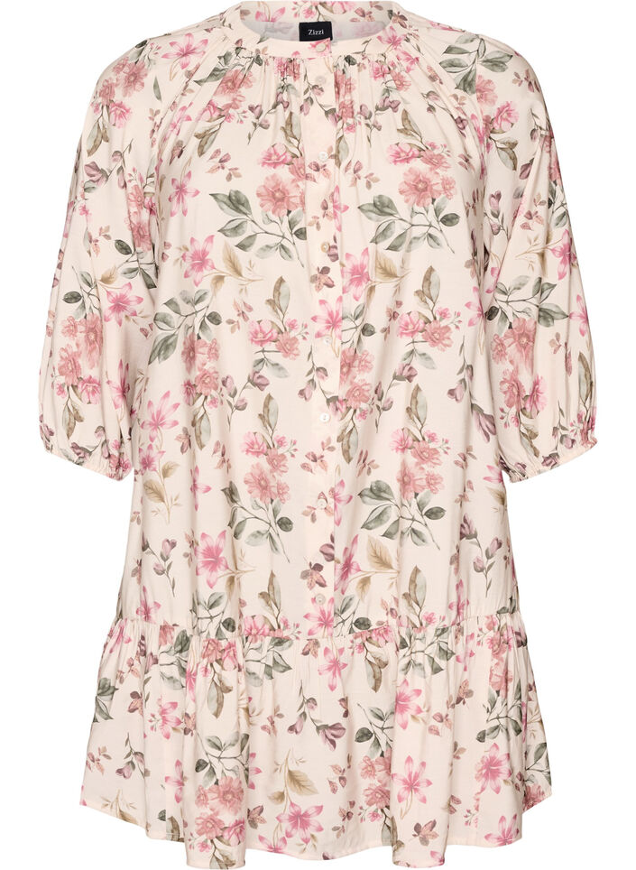A-lijn tuniek in viscose met 3/4 mouwen, Vanille, Packshot image number 0