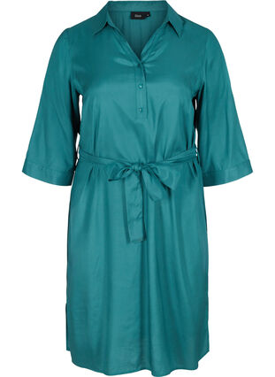 Gebeide jurk in viscose met striksluiting, Pacific, Packshot image number 0