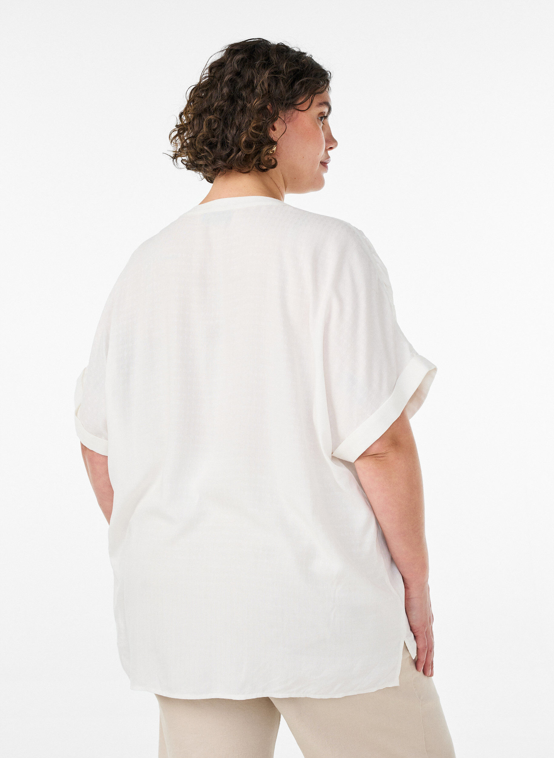 ZizziViscose blouse met korte mouwen en rimpeldetail, Vanille, Model image number 2