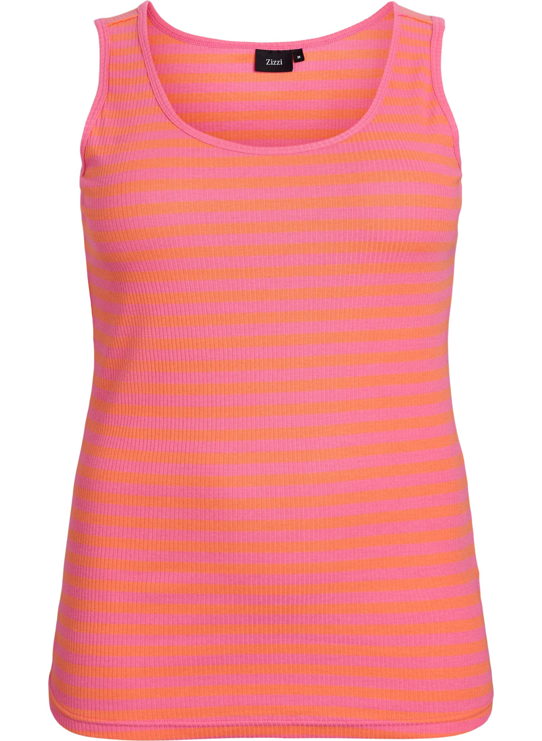 Zizzi Gestreepte tanktop met een ribstructuur, Melon B.Gum Stripe, Packshot image number 0