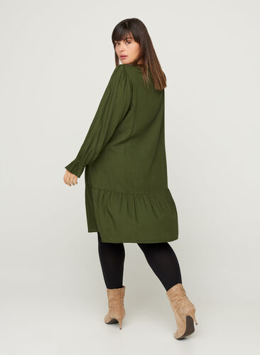 Viscose jurk met koordsluiting, Rifle Green, Model image number 1