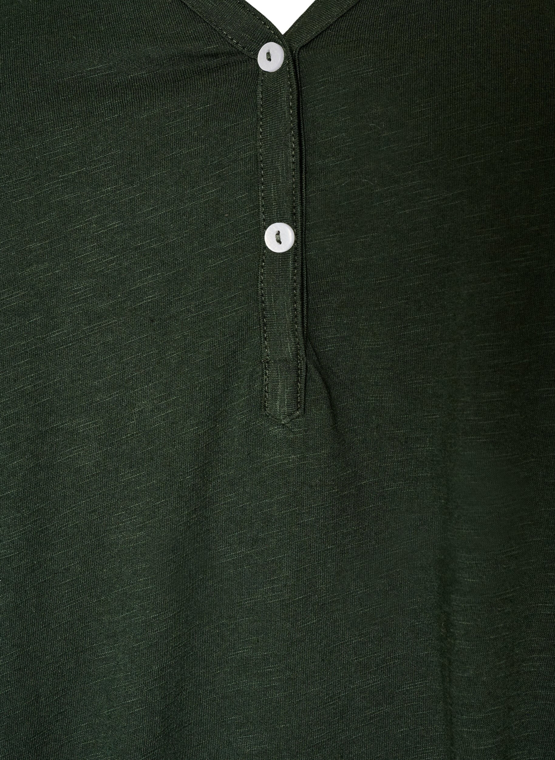 ZizziT-shirt met lange mouwen, V-hals en knopen, Groen, Packshot image number 2