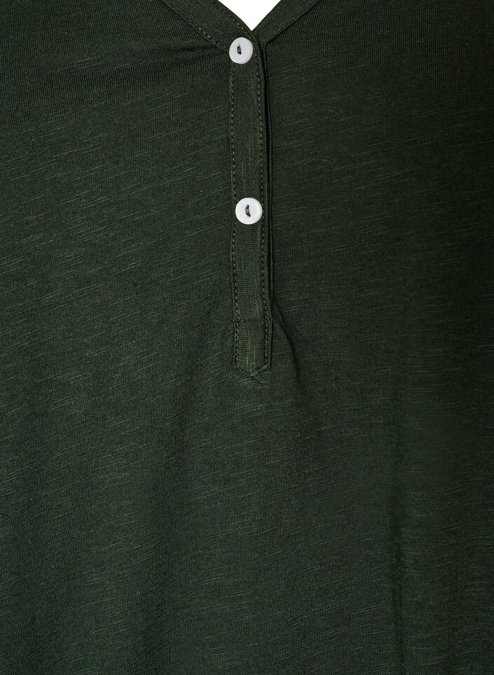 T-shirt met lange mouwen, V-hals en knopen, Groen, Packshot image number 2